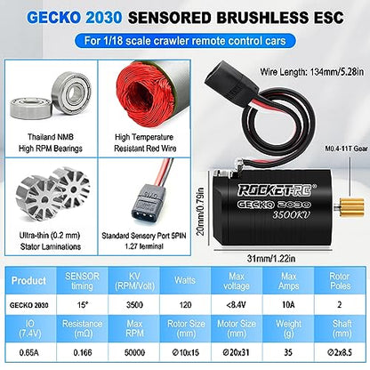 OGRC Sensored Brushless Motor with 30A ESC LED Program Card Combo for TRX4M | 50000 RPM Brushless Motor, Built-in BEC Support 2S Lipo Battery ESC, for TRX4M 1/18 RC Car