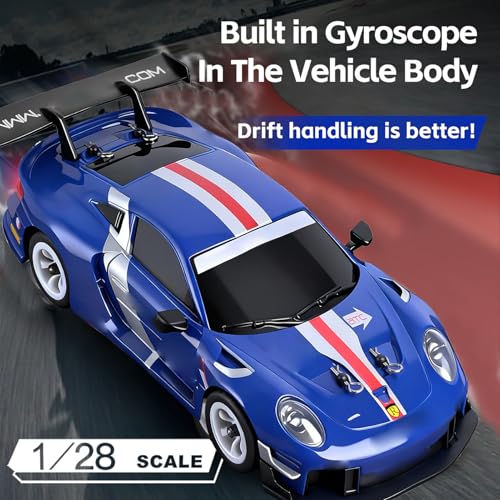 Wltoys 284019-A RC Drift Car, 1:28 Scale 4WD Rally RC Car, 2.4GHz, 30km/h, Dual Battery Edition, Independent Suspension, Gyro Stabilizer, LED Lights, Full Proportional Control (Blue) - color: Blue