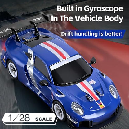 Wltoys 284019-A RC Drift Car, 1:28 Scale 4WD Rally RC Car, 2.4GHz, 30km/h, Dual Battery Edition, Independent Suspension, Gyro Stabilizer, LED Lights, Full Proportional Control (Blue) - color: Blue