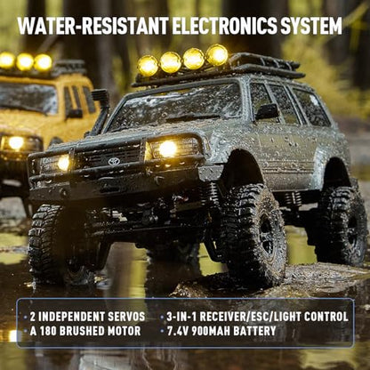 FMS 1/18 FCX18S Toyota Land Cruiser LC80 S Officially Licensed RC Crawler, 4WD RC Rock Truck, 2.4Ghz with 900mAh Battery&LED Lights, Hobby Grade Off-Road RC Truck, Remote Control Car for Adults Grey - color: Gray