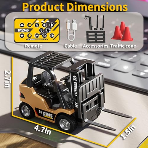 RC Forklift, 1/64 Scale Remote Control Forklift Cranes, 2.4Ghz Metal RC Truck, with Hook & Metal Fork, 2 Speed RC Construction Vehicle, APP Control, Toys for Adults Boys and Girls Gift