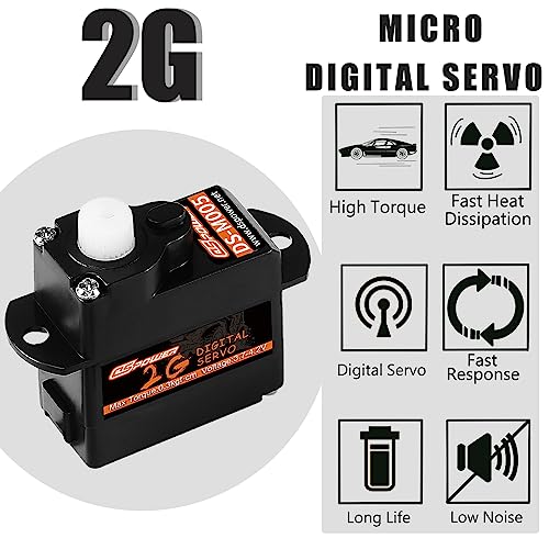 5PCS 2G Plastic Gear Mini Servo, 3.7-4.2V RC Micro Coreless Motor Digital Servos Kit for Fixed-Wing Helicopter Airplane Drone 1/24 RC Car Model Boat Robot Toy