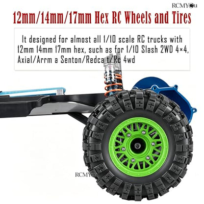 Rc Wheels and Tires Set for 1/10 Slash 2WD 4×4 4WD,Senton,Axia1,Redca t,Rc4w d,Detachable Replacement Running on Off-Road Tire,on-Road Tire w/12mm/14mm/17mm Hex,Soft Tires Plastic Rim,Green - color: Green (1/10)