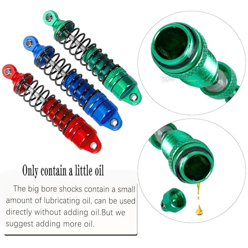 Full Aluminum Big Bore RC Shocks Absorber Damper Upgrades Part for 1/18 Granite Grom Mega 380 Brushed 4x4 Monster Truck RTR,Front Rear Assembled Full Metal Shocks,4PCS Green - color: Green(4 pcs)