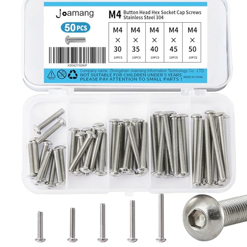 M4 x 30mm 35mm 40mm 45mm 50mm Button Head Socket Cap Screws Bolts, Stainless Steel 304, Metric Allen Hex Drive, Bright Finish, Fully Threaded, Assortment Kit 50PCS - size: Button M4x30-50 mm