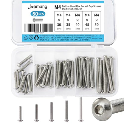 M4 x 30mm 35mm 40mm 45mm 50mm Button Head Socket Cap Screws Bolts, Stainless Steel 304, Metric Allen Hex Drive, Bright Finish, Fully Threaded, Assortment Kit 50PCS - size: Button M4x30-50 mm