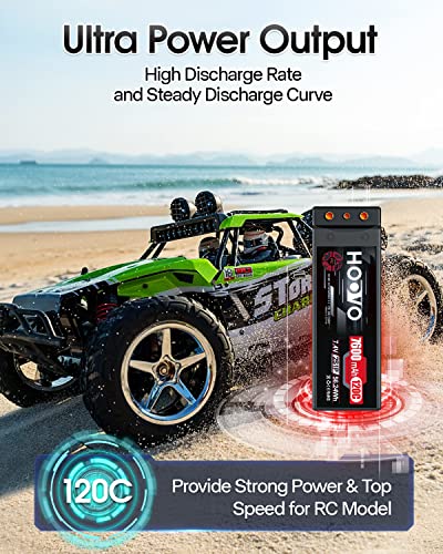 HOOVO 7600mAh 2S Lipo Battery 7.4V 120C RC Battery Hard Case 4mm Bullet with T Plug for RC Drag Car RC Truck Boat DJI Heli Airplane RC Models (2 Packs)