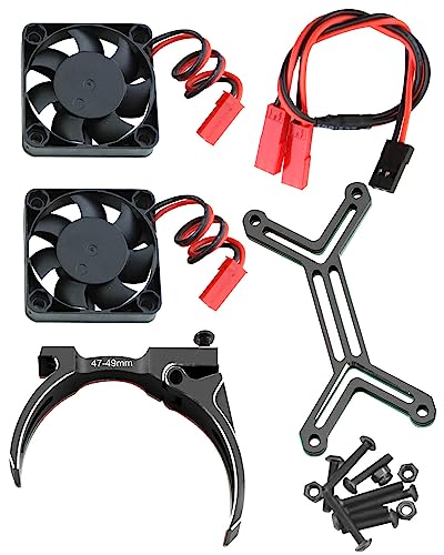 Motor Cooling Fan with 47-49mm Adjustable Mount Upgrades Part for 1/8 1/5 Infraction,Felony,Limitless,4985 1717 Motor,Aluminum 4010 High Speed Cooling Dual Fans 15000 RPM Heatsink,Black - color: Black/Cooling Fan