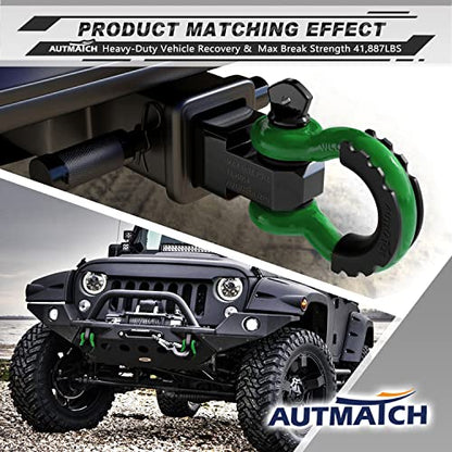 AUTMATCH 3/4" D Ring Shackles (2-Pack) - 41,887 lbs Break Strength | Clevis Shackle with 7/8" Pin & Isolator Washer Kit for Tow Strap, Winch, Towing & Off-Road Vehicle Recovery, Dark Green - color: Dark Green & Black