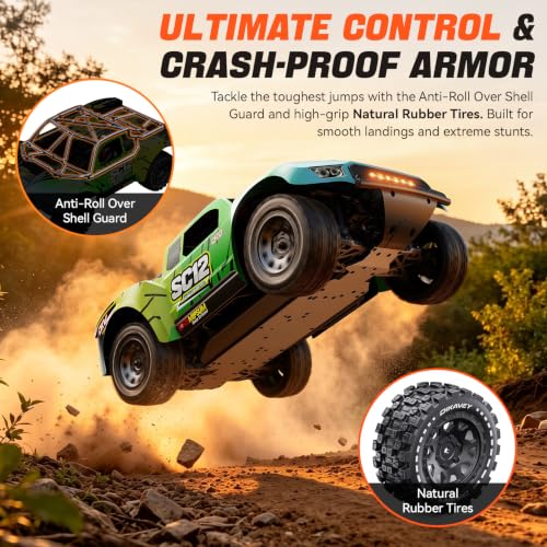 1/12 Brushless Remote Control Car RTR, 42MPH (70+Km/H 4WD Rc Short-Course Truck, Amateur-Level Rc Drift Car, Equipped with 3s 2200 Mah Battery, All-Terrain Tires, Suitable for Adults-RED - color: Green