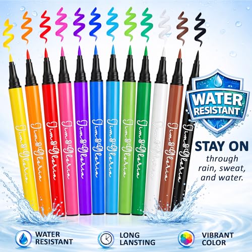 Jim&Gloria Water Resistant Face Paint Tattoo Pen, Temporary Tattoo Markers for Skin, Body Painting Kit, Teen Girl Gifts Trendy Stuff, Makeup Toys Crafts, Christmas Gifts for Teenage Girls, Adults