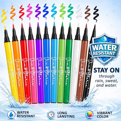 Jim&Gloria Water Resistant Face Paint Tattoo Pen, Temporary Tattoo Markers for Skin, Body Painting Kit, Teen Girl Gifts Trendy Stuff, Makeup Toys Crafts, Christmas Gifts for Teenage Girls, Adults