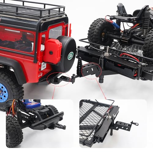 1/18 1/24 Metal Flatbed RC Trailer Kit with Tow Hitch for TRX4M SCX24 | For Axial SCX24 FMS FCX24 1/18 1/24 RC Car,RC Trailer with LED Taillight & Hook Hitch,Heavy-Duty,Strong and Durable