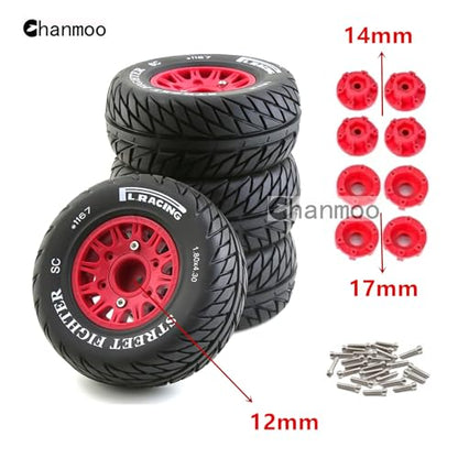 1/10 RC Short Course Truck Tires And Wheels With 12mm 14mm 17mm Hex 113mm 1/8 Rubber Tyres For 1/8 or 1/10 Scale On Road Car HSP Sonic 94102 GT PTG-2 Tamiya TT02 RC Racing Car 4PCS (Black B) - color: Black B