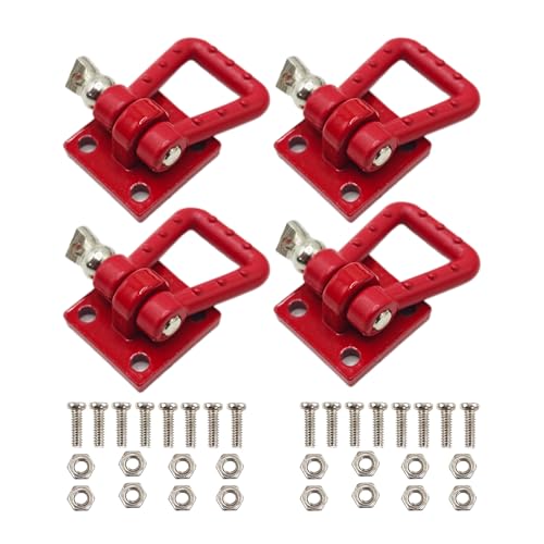 4PCS 1/10 RC Crawler Car Metal Trailer Tow Hooks Buckle Winch Shackles RC Decorations Accessories for 1:10 Rock Crawler Truck Car Traxxas TRX4 SCX10 Redat Axial RC4WD Tamiya D90 (Red) - color: Red