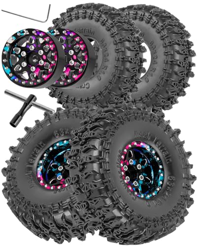 for SCX24 TRX4M 1/24 1/18 RC Crawler Car,Aluminum 1.0" Beadlock Wheel Tires Wheel Hub Wheels Rim 4PCS 1.0in Beadlock Wheel Rims Heavy Duty Rim,Colour - color: （4PCS)colour