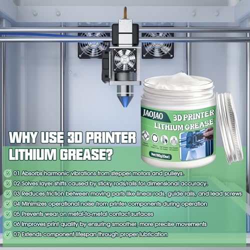 JAOJAO 3D Printer Grease,Reduces Friction & Protects Rails & Bearings, 100g | 3D Printer Lubricant for Lead Screws, X/Y/Z Axis, Gears and Other En der 3 5 V3 SE Office Home Accessories Equipment