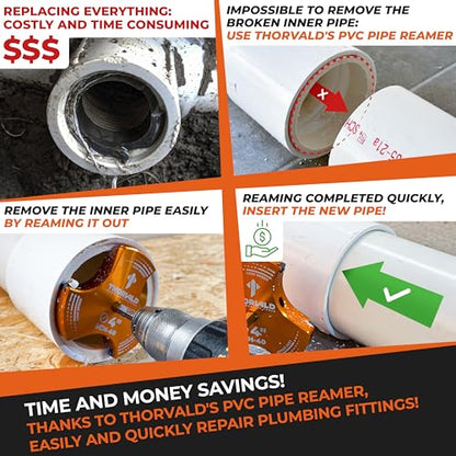 THORVALD PVC Pipe Reamer TriForce - 7 Sizes with Tungsten Carbide Blades - Video Tutorial + User Guide - 3 Blades PVC Fitting Saver for Plumbing - Tool Sizes: 1/2" ; 3/4″ ; 1″ ; 1-1/2″ ; 2″ ; 3″ ; 4″