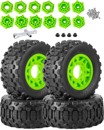 RC Truck Tires RC Wheels and Tires,12mm/14mm/17mm Hex RC Tires for 1/10 Slash 4×4 2WD,Arrm a Senton,Axia1 Red cat Rc 4wd,Off-Road Tire w/RC Wheels Hex,Green - color: Green(4pcs)