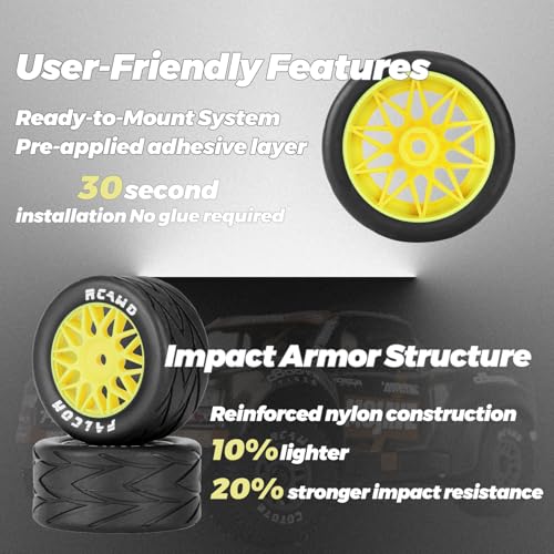RCAWD for Losi 1/12 RC Racecar On-Road Car Pre-Glued Wheel Tire Set, Balance Grip & Durability Nylon Rubber 8mm Hex Adapter 4mm Tires Upgrades Parts All Terrain Adaptation 4pcs Yellow - color: Yellow
