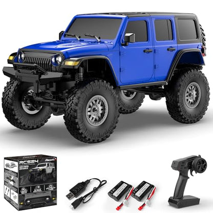 1/24 RC Crawler 4WD Off Road All Terrain RC Monster Truck Rock Climbing with led Light Waterproof Hobby Grade Toys with 2 Batteries for Adults (Blue) - color: Blue