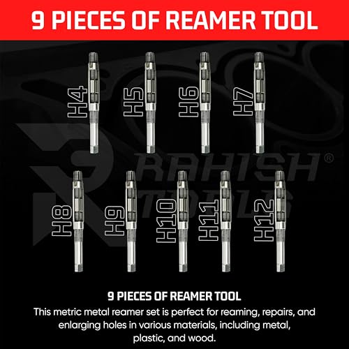 Adjustable Hand Reamer H4-H12 for Metal/Wood Repair, 15/32" to 1-3/16" | Expandable Carbon Steel Blades, Straight Flutes, 11.90-30.16mm Capacity, Bore Sizing, Precise Hole Finishing & Reaming Tool - size: H4 to H12 - 9Pcs