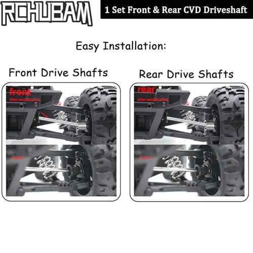 RCHUBAM Front & Rear CVD Driveshaft with M4 Nut for 1/16 RC Truck HBX 16889 | 1 Set Steel Wheel Drive Shafts,RC Upgrade Parts