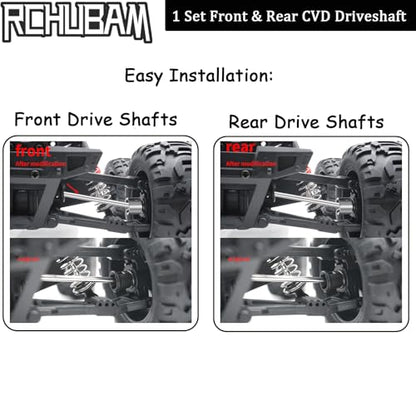 RCHUBAM Front & Rear CVD Driveshaft with M4 Nut for 1/16 RC Truck HBX 16889 | 1 Set Steel Wheel Drive Shafts,RC Upgrade Parts
