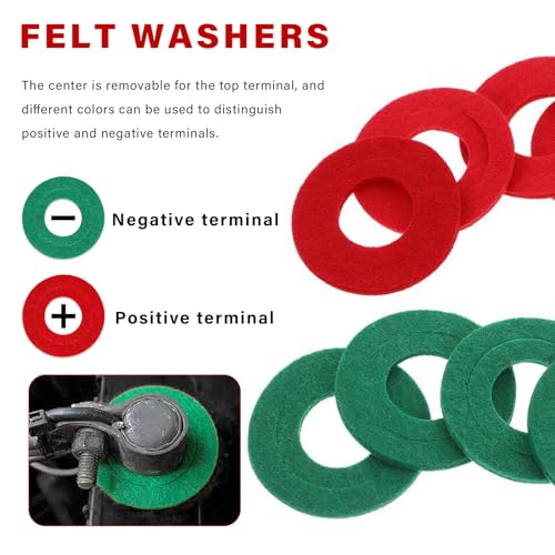Battery Terminal Cleaner Kit, 2 Metal Battery Cleaning Brushes with 12 Anti-Corrosion Felt Washers, Terminal Post Cleaning Brush Kit Universal for RVs Marines Boats
