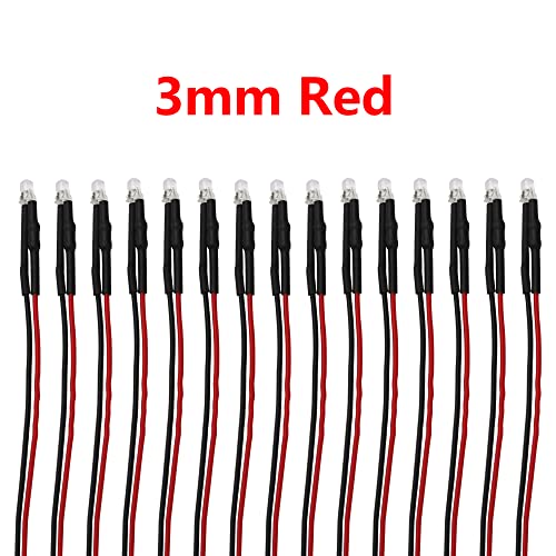 15PCS HIRCQOO RC Car 3MM & 5MM Pre Wired Led Light Emitting Diodes 12V Mini Single Led Bulbs Compatible with Traxxas TRX-4 TRX-6 Axial SCX10 90046 1/10 RC Crawler Car Truck DIY Parts (3mm,Red) - size: 3mm,Red