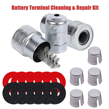 Ampper Battery Terminal Cleaning & Repair Kit, Battery Terminal Cleaning Kit with 5 Shims, 2 Brushes and 12 Piece Washers - color: Cleaning & Repair Kit