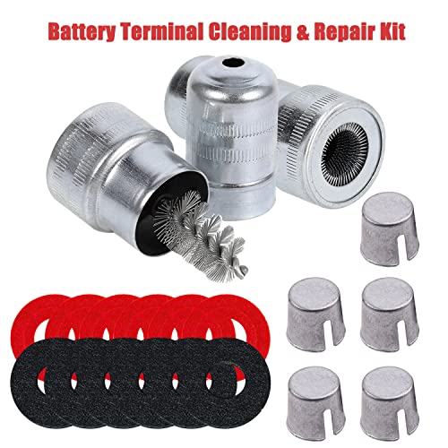 Ampper Battery Terminal Cleaning & Repair Kit, Battery Terminal Cleaning Kit with 5 Shims, 2 Brushes and 12 Piece Washers - color: Cleaning & Repair Kit