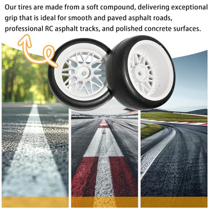 OD 2.55" On Road Rubber Tires Nylon Wheels- 12mm Hex for 1/10 RC Racing Car | Compatible with MJX HSP Tamiya HPI Kyosho Traxxas Sakura Redcat WLtoys 1/10 RC On-Road Racing Touring Car (4pcs, White) - style: A-White