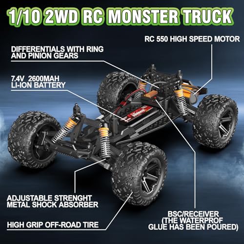 1:10 Big Rc Cars 18-Inch,Fast Remote Control Car Trucks,45+KM/H RC Off-Road Electric Truck, Includes 2 Rechargeable 2600mAh Batteries, Rc Cars for Adults & Boys