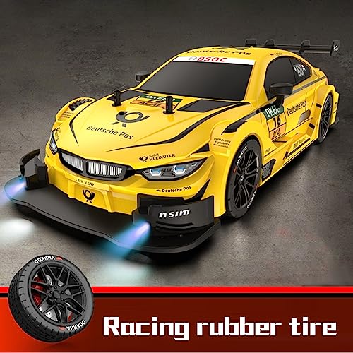 GoolRC RC Drift Car, 1:16 Scale 4WD 40KM/H High Speed RC Racing Car, 2.4GHz Electric Sport Drifting with Headlight, Drifting & Racing Tires for Adults (Yellow) - color: Yellow