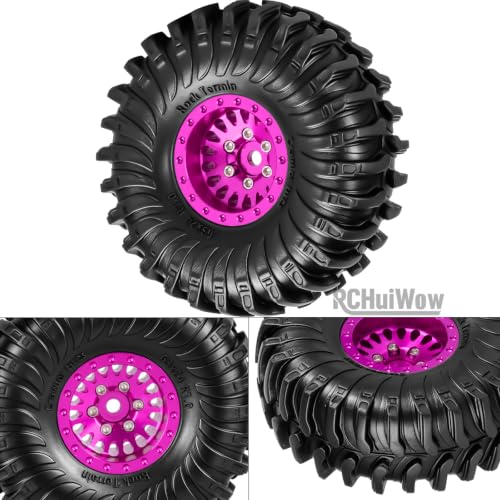 1.0" Metal Beadlock Wheel Rims Rubber Crawler Tires, Alloy Wheel Hub Off Road Rubber Soft Tire Replacement Accessories for 1/18 TRX4M 1/24 SCX24 FCX24 Mini RC Crawler Car Hop Up Parts,Style 2 - style: style2(4pcs)