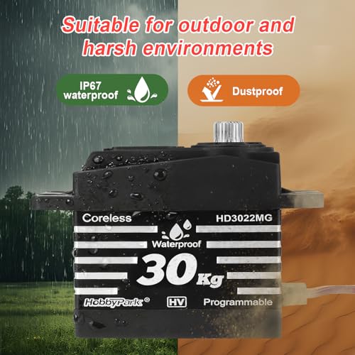 HobbyPark Waterproof High Torque RC Steering Servos 30kg Coreless Motor Standard Size Servo Metal Gears HV 4.8-8.4V for 1/8 1/12 1/10 RC Crawler Car Truck Buggy Programmable Control Angle 180°