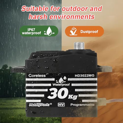 HobbyPark Waterproof High Torque RC Steering Servos 30kg Coreless Motor Standard Size Servo Metal Gears HV 4.8-8.4V for 1/8 1/12 1/10 RC Crawler Car Truck Buggy Programmable Control Angle 180°