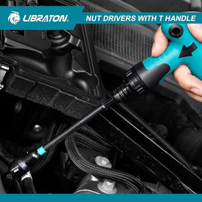 LIBRATON 27PCS Magnetic Nut Driver Set, Ratcheting T Handle, Metric&SAE | Nut Driver Set for Impact Drill, Long Socket Set, Drill Bits, Socket Adapters, Wing Nut Driver, Magnetic Holder, Storage Case - style: 27PCS With Handle