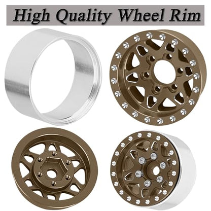 for SCX24 TRX4M 1/24 1/18 RC Crawler Car,Aluminum 1.0" Beadlock Wheel Tires Hub Rim 4PCS 1.0in Beadlock Heavy Duty Rim,Brown - color: (4PCS）Brown