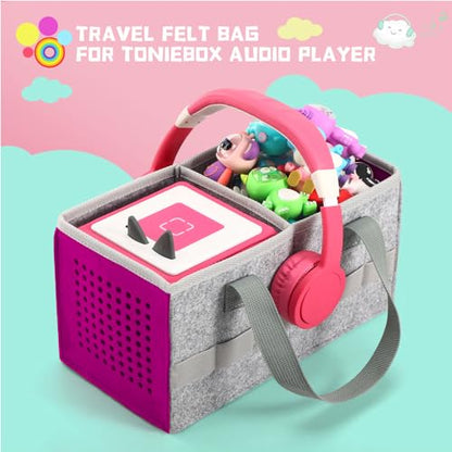 PISOSN Carrying Case for Toniebox Starter Set and Tonies Figurines, Travel Felt Cloth Musical Toy Folding Bag for Toniebox 2 & Accessories (Purple) - color: Purple