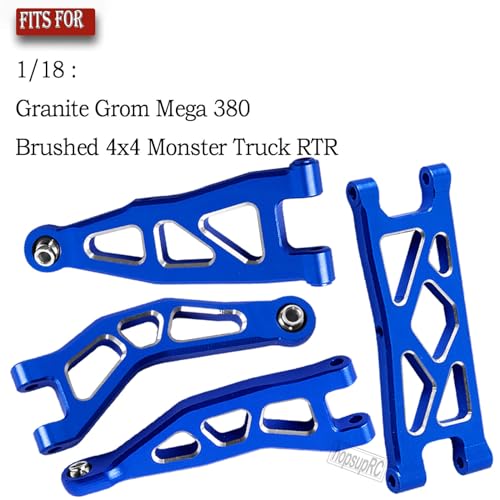 Aluminum Front Rear A Arms Upgrades Part for 1/18 Granite Grom Mega 380 Brushed 4x4 Monster Truck RTR,Alloy Front Rear Suspension A Arms Hops Up,8PCS,Navy Blue - color: Blue(8pcs)