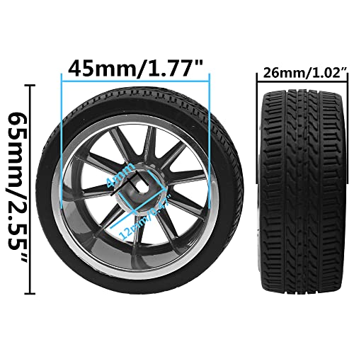 4Pcs 2.55in Rubber Tires & 12mm Hex Plastic Wheel Rims Set 10-Spoke w/Foam Compatible with Traxxas Kyosho HPI Tamiya TT02 1/10 RC On-Road Touring Car