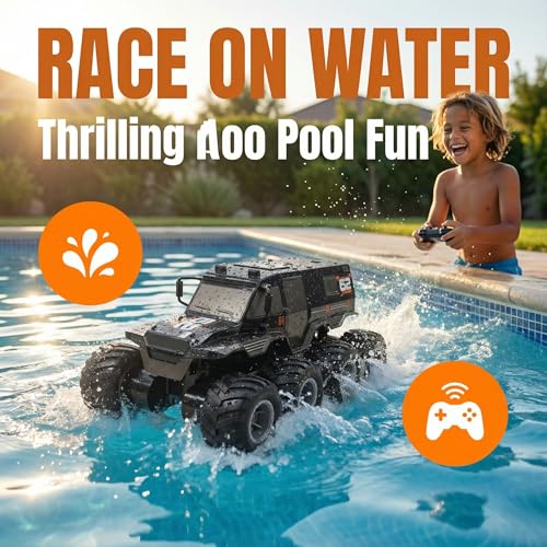 KB KAIBO 1:12 Large Amphibious Remote Control Car Monster Truck - 8WD All Terrain Waterproof RC Toy for Kids, 7.4V High-Speed Remote Control Car for Boys Girls Ages 6-12, Perfect Birthday Gifts -Black - color: Black