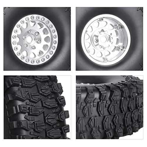HobbyPark 1.9 Beadlock Wheels and Tires 120mm / 4.72inch Height with Mounting Tool for Traxxas TRX4 Axial SCX10 II III Redcat Gen8 Gen7 12mm Hex 1/10 Crawler Upgrades, 4-Set (Silver)