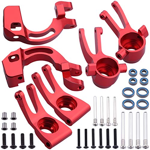 Hobbypark Aluminum Front Steering Block Knuckles & C-Hubs Caster Blocks & Rear Hubs for Arrma 1/10 Granite 4X4,Typhon, Big Rock, Senton, Replace AR330442 AR330467 AR330469 (Red) - color: Red