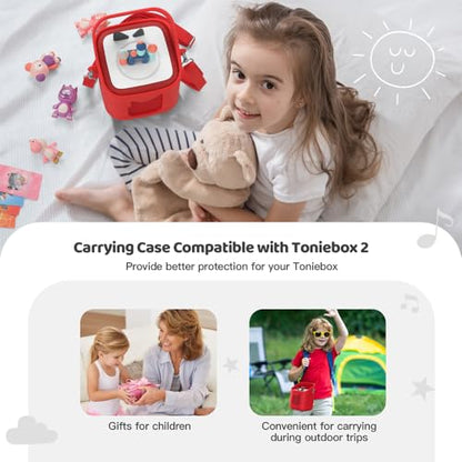 PISOSN Shockproof Carrying Case for Toniebox 2 – Anti-Slip Silicone Cover with Handle for Secure Grip (Red) - color: Red