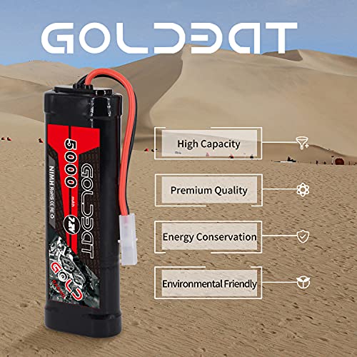 GOLDBAT 5000mAh 7.2V NiMH Battery with Tamiya Connector for RC Car RC Truck RC Boat LOSI Associated HPI Kyosho Tamiya Quadcopter Drone Hobby(2 Pack)