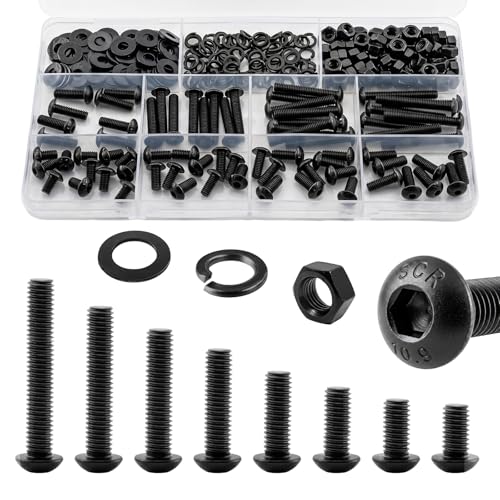 192Pcs UIETUIL M6 Hex Socket Button Head Screws Kit, M6x8-35mm, 10.9 | Machine Screws, M6x8/10/12/16/20/25/30/35mm, With Nuts & Washers, 10.9 Grade Alloy Steel Black Zinc Plated For 3D Printing - size: M6 Button 10.9 - 192PCS