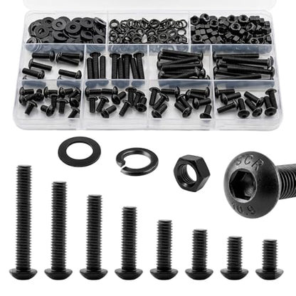 192Pcs UIETUIL M6 Hex Socket Button Head Screws Kit, M6x8-35mm, 10.9 | Machine Screws, M6x8/10/12/16/20/25/30/35mm, With Nuts & Washers, 10.9 Grade Alloy Steel Black Zinc Plated For 3D Printing - size: M6 Button 10.9 - 192PCS
